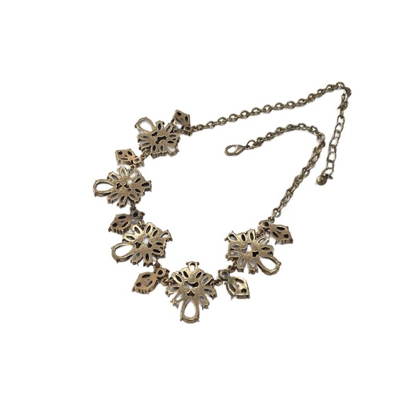Blue Floral Polished Faceted Crystal Gemstone Rhinestone Bib Statement Necklace - Picture 10 of 12
